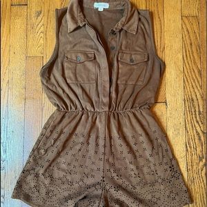 Camel Faux Suede Western Romper